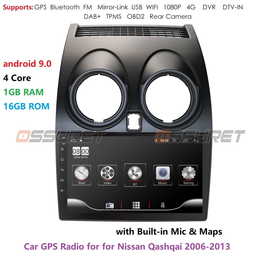 

Android 9.0 1GB+16GB CarPlay Car Radio Multimidia Video Player GPS For Nissan Qashqai 1 J10 2006-2013 2 din Mirror link TPMS OBD