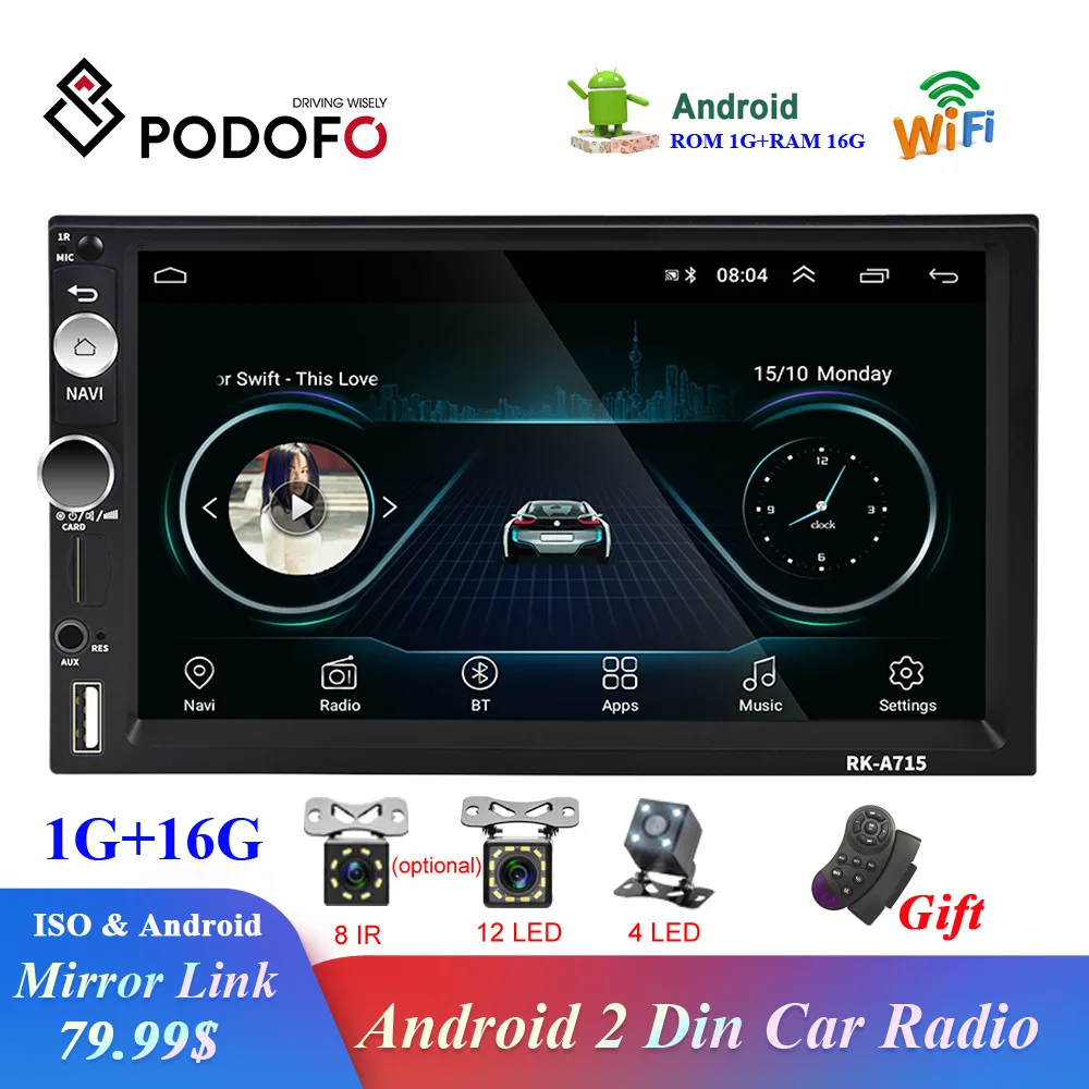 En Ligne Podofo 2Din autoradio Android Radio 7 pouces GPS Navigation WiFi Auto Radio Bluetooth vidéo MP5 lecteur soutien caméra de vue arrière