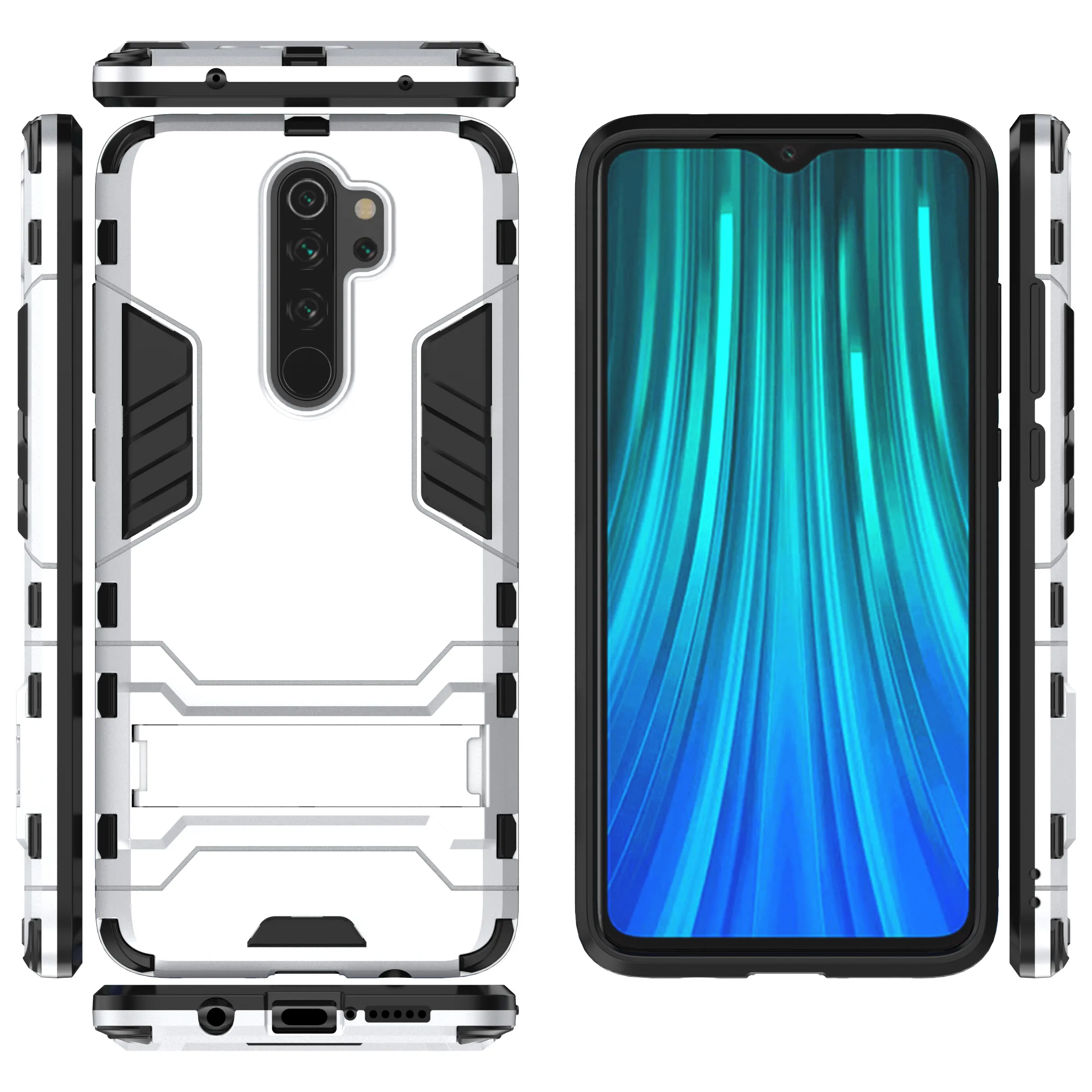 Для Xiaomi Redmi Note 8 Pro чехол противоударный защитный резиновый силиконовый Жесткий Pc чехол для телефона подходит для Redmi Note 8 Pro резиновый корпус робота - Цвет: Серебристый
