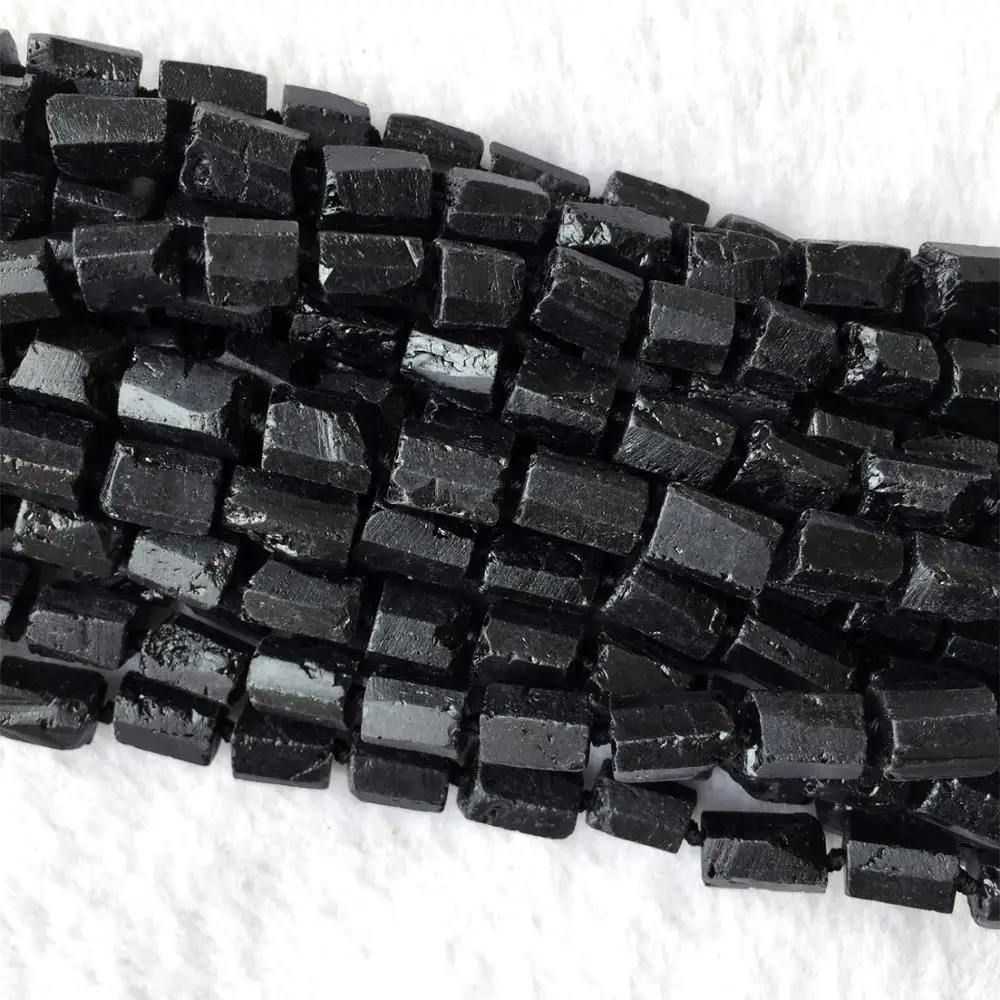 2pcs Natural Genuine Raw Mineral Black Tourmaline Hand Cut Nugget Free Form Loose Rough Matte Faceted Beads 6-8mm 15