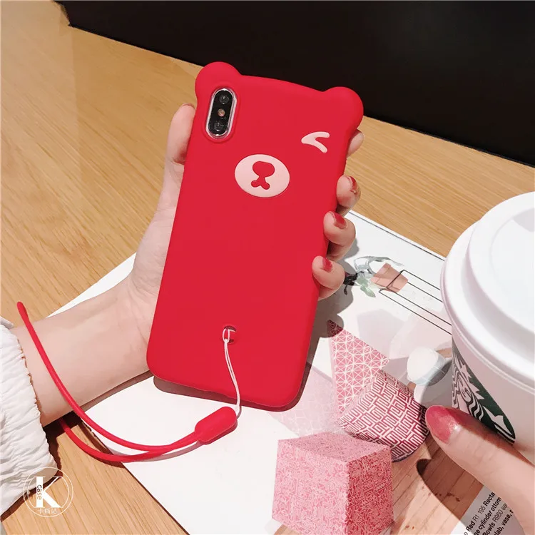 Милая сумка-медведь для iPhone XR X XS Max Защитная чехол для iPhone 6 6s i7 i7 Plus i8 i8 Plus Coque Funda с шнурком