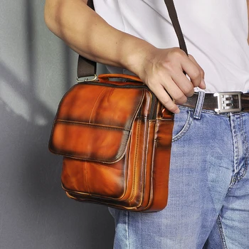 

Quality Leather Male Casual Design Shoulder Messenger bag Cowhide Fashion Cross-body 8" Tablet Tote Mochila Satchel bag 148-or