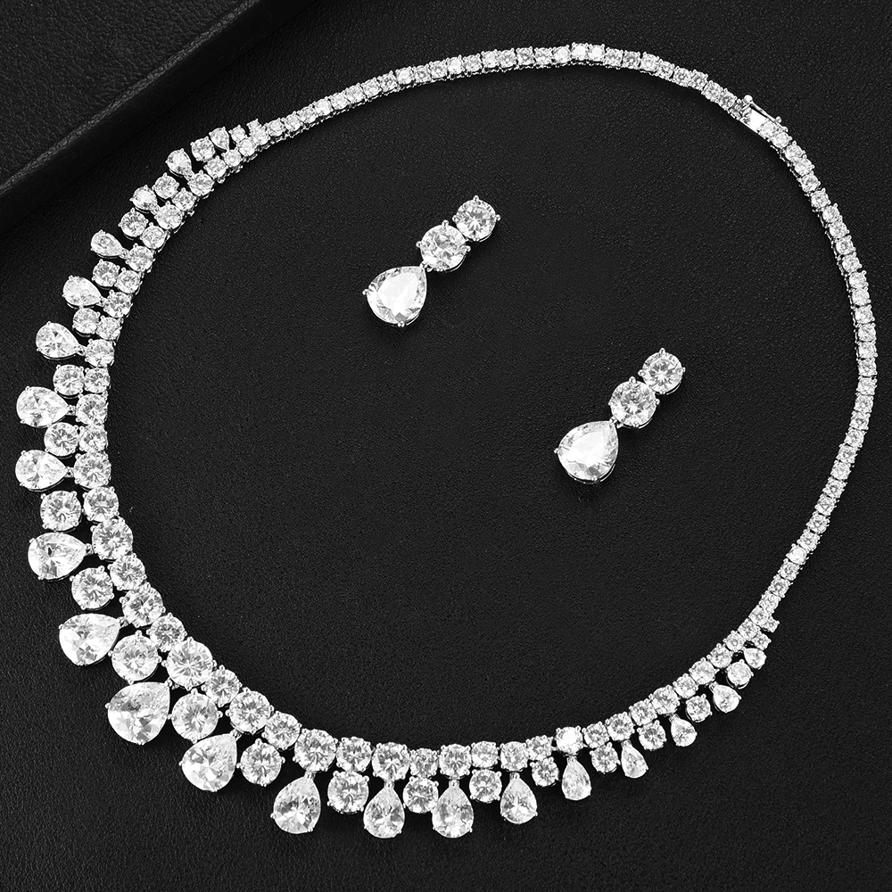 GODKI великолепный зеленый CZ ожерелье серьги для женщин Bijoux Свадебный Нежный Роскошный Блестящий ювелирный набор ветка для вечерние свадебные