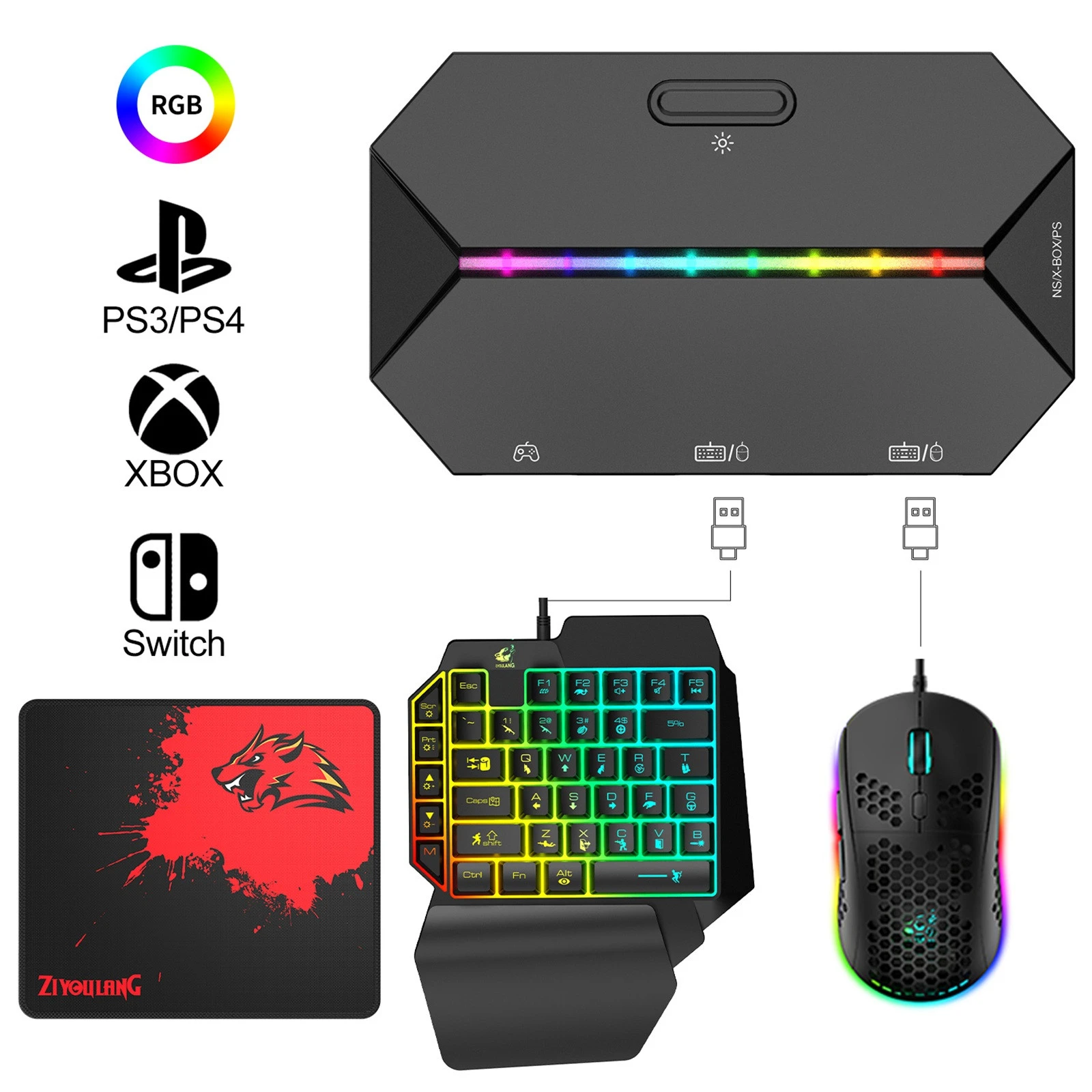 G6l Rgb Backlit Mobile Controller Gaming Keyboard Mouse Converter For Xbox One Ps4 Switch Ps3 Consoles To Play Fps 3 Usb Receiver Adapter Aliexpress