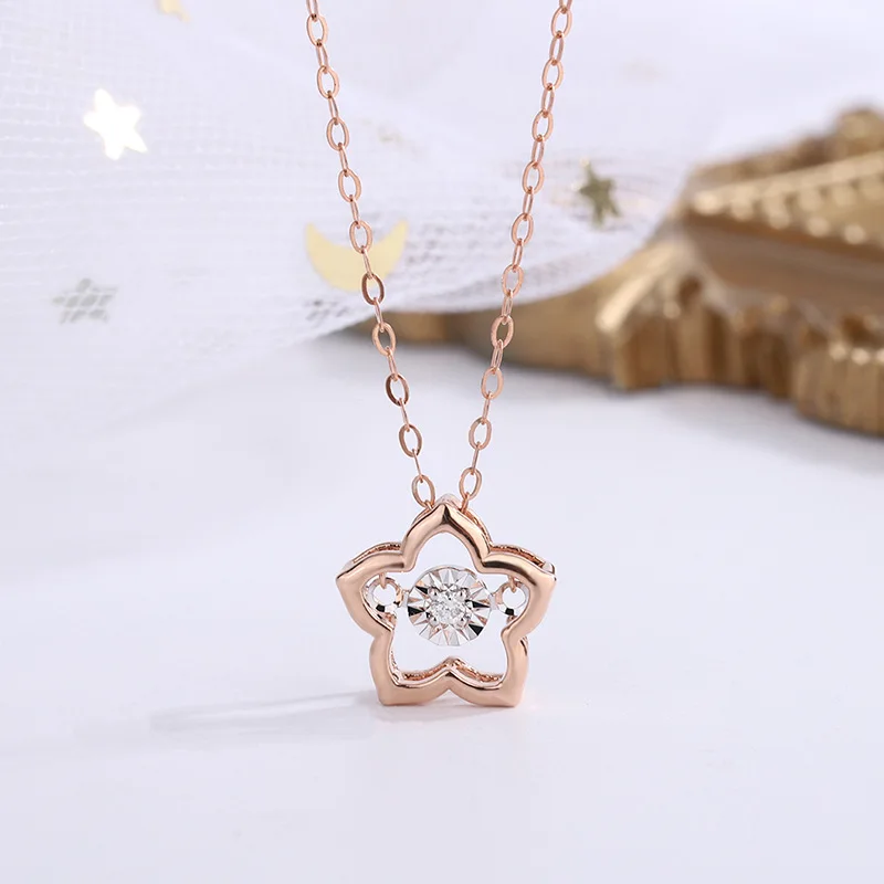 YUNLI Natural Diamond Real 18K Gold Pendant Necklace Beautiful Star Pure AU750 Solid Gold Chain for Women Fine Jewelry Gift PE09 4