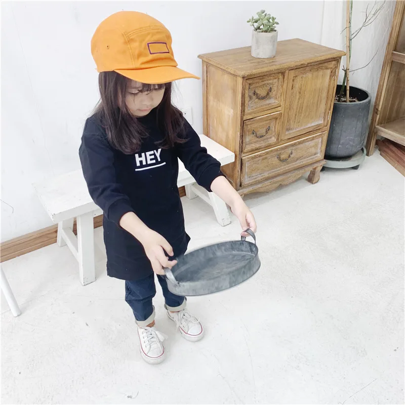 Korean Style Autumn Girls Pure Cotton Long T Shirts Kids Letters Printing Casual Tops Clothes