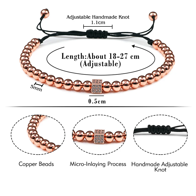Новые модные мужские браслеты, регулируемый Шарм ручной работы, Pave CZ Cube Strand браслет из медного бисера для женщин, ювелирные изделия, Pulsera Hombre