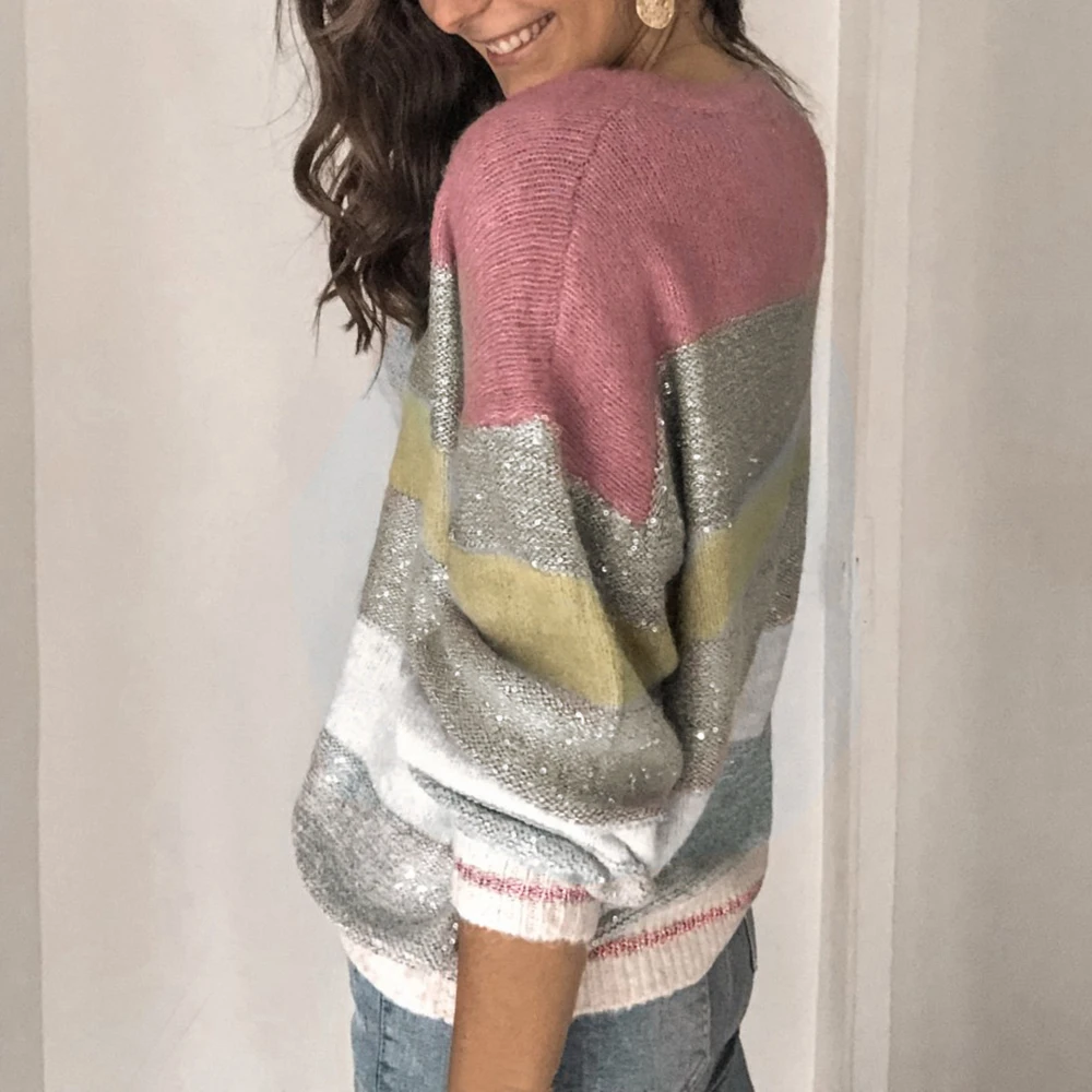 Женский свитер с круглым вырезом осенне весенние пуловеры длинным рукавом