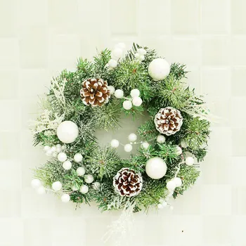 

Christmas Flocking Pine Cones Ginkgo Wreath Artificial Round Wreath Window Wreath Door Hanging Ornament Home Festival Decor