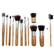 ACEVIVI Профессиональный набор кистей для макияжа из 12 предметов, синтетическая Портативная сумка, кисти для румян, светло-коричневая бамбуковая ручка