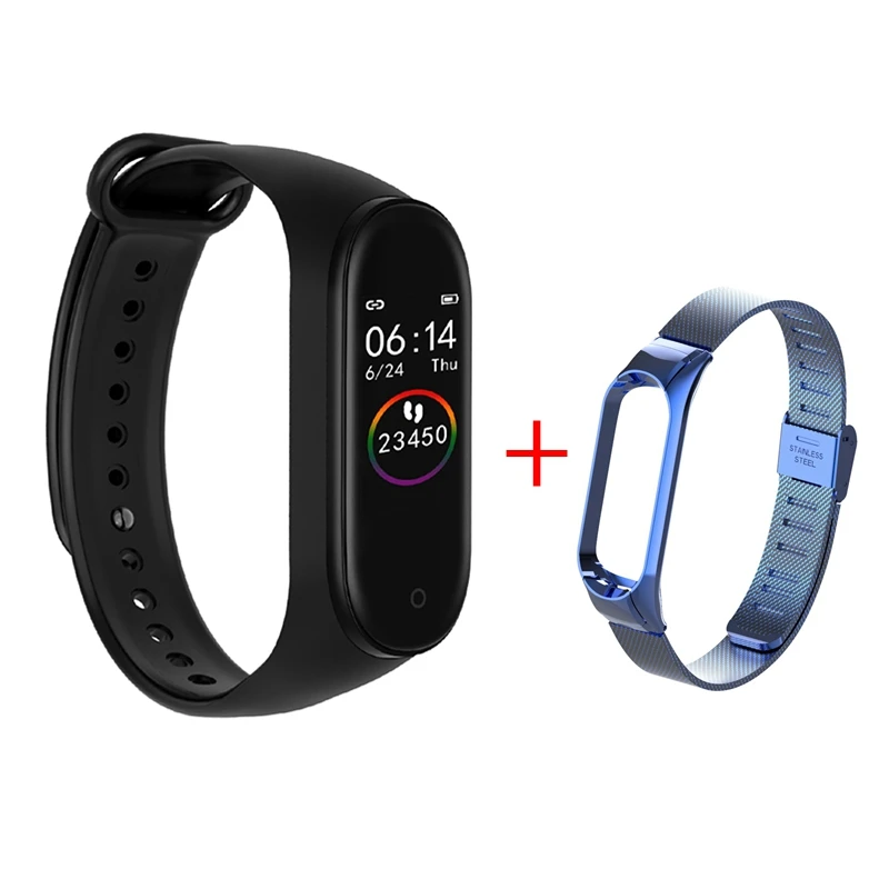 Add metal strap05 Смарт-браслет Bluetooth браслет M4 трекер активности Смарт-браслет 4 фитнес-трекер для измерения сердечного ритма Смарт-часы для мужчин и женщин телефон - Цвет: Add metal strap05
