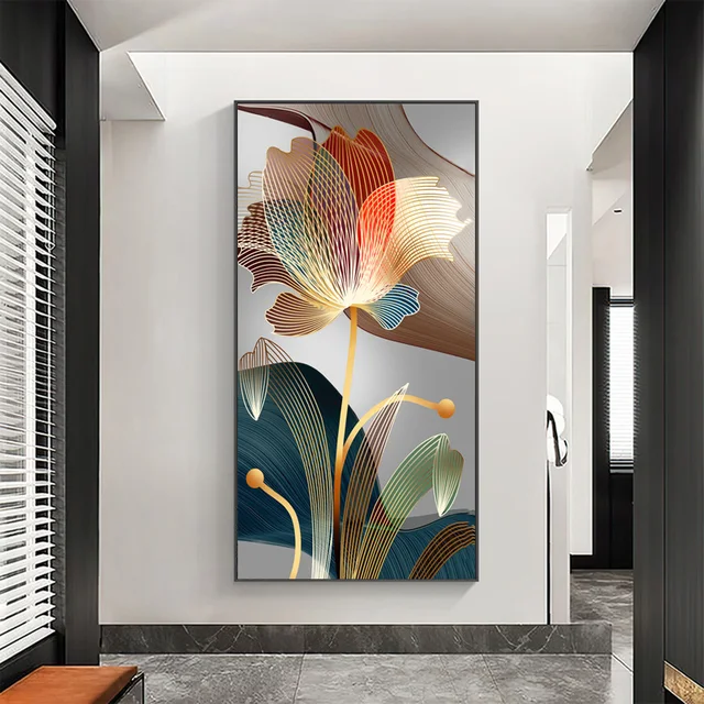 Nordic Luxury Gold Lines Posters and Prints: A Modern Abstract Flower Picture Canvas Painting for Gallery Home Decor