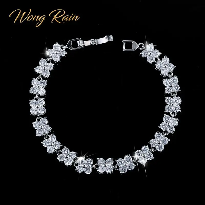 Wong Rain Романтический браслет из серебра 925 пробы с искусственным увлажняющим