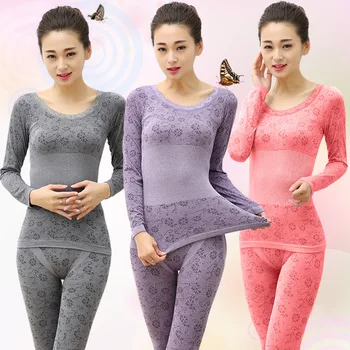 

Lace Thermal Underwear Sexy Ladies Clothes Winter Seamless Antibacterial Warm Intimates Print Long Johns Women Shaped Sets S535