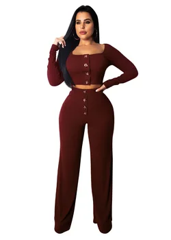 

Women sexy Knitted Suit Two Piece Set Top And Pants Set Women Long Sleeve Split Skinny Sweater 2 Piece Set F81
