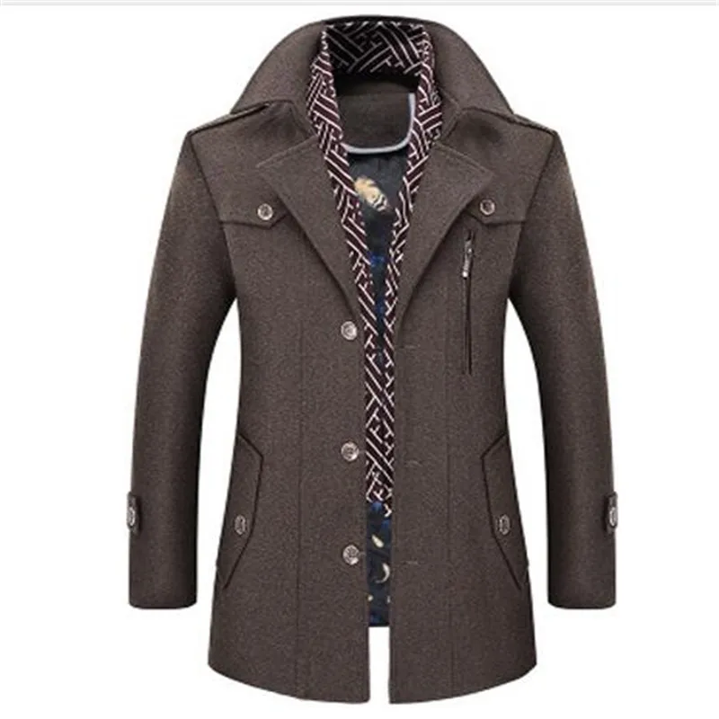 Men Coat Wool Overcoat Turn Collar Warm Jackets Woolen Men Coats And Blends With Scarf Breathable Outwear 18423-5