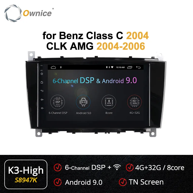 Ownice Android 9,0 2 DIN автомобильный DVD gps для Mercedes/Benz c-класс C180 C200 CLK200 K3 K5 K6 4G 360 панорама DSP SPDIF - Цвет: S8947 K3 HIGH