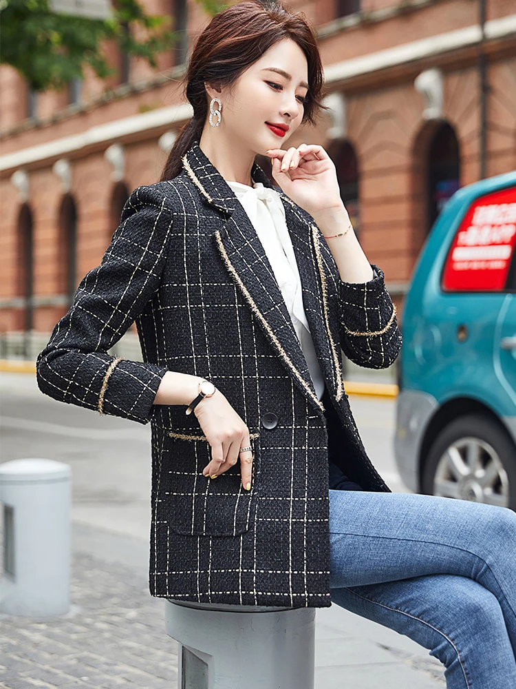 Blazer feminino xadrez preto e branco │Chic Princess