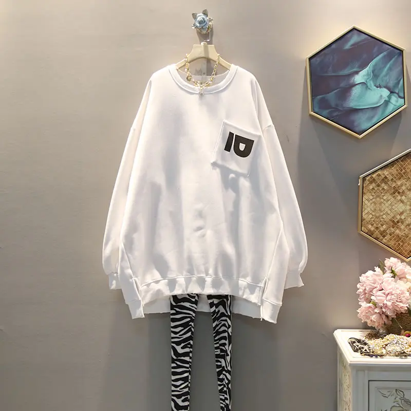 white GCC2521 XITAO Tide лоскутное письмо печати Толстовка С Карманами Свободная Женская одежда Мода неправильный матч все Толстовка Топ GCC2521 - Цвет: white GCC2521
