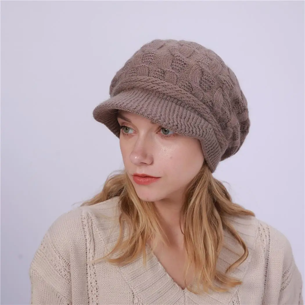 Winter Warm Women Knitting Wool Solid 50-65cm Hat Outdoor Comfortable Plus Velvet Cap Daily Life