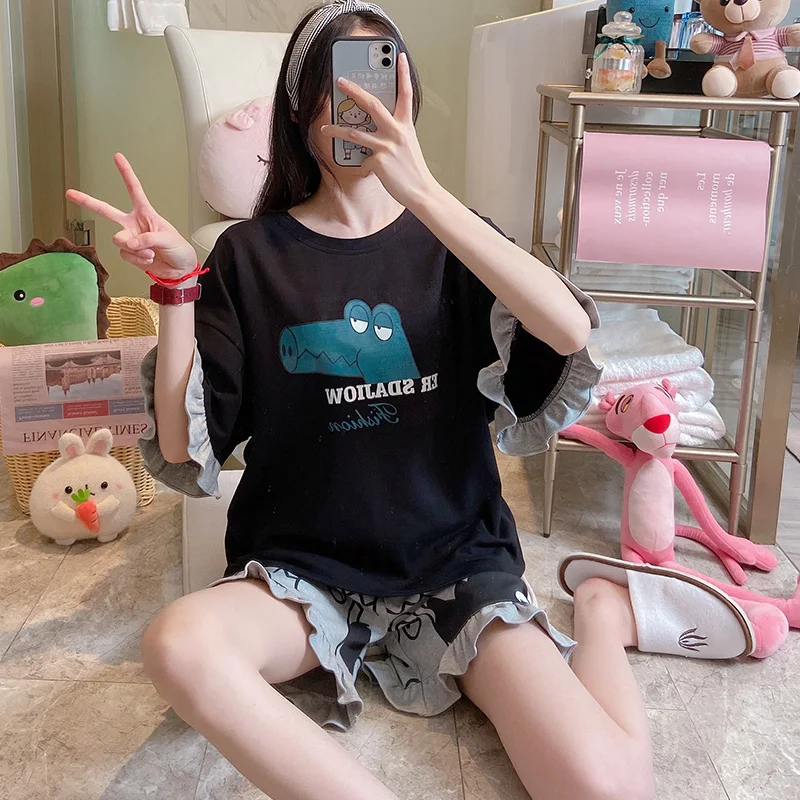 Пижама женская с коротким рукавом свободная одежда из чистого хлопка под