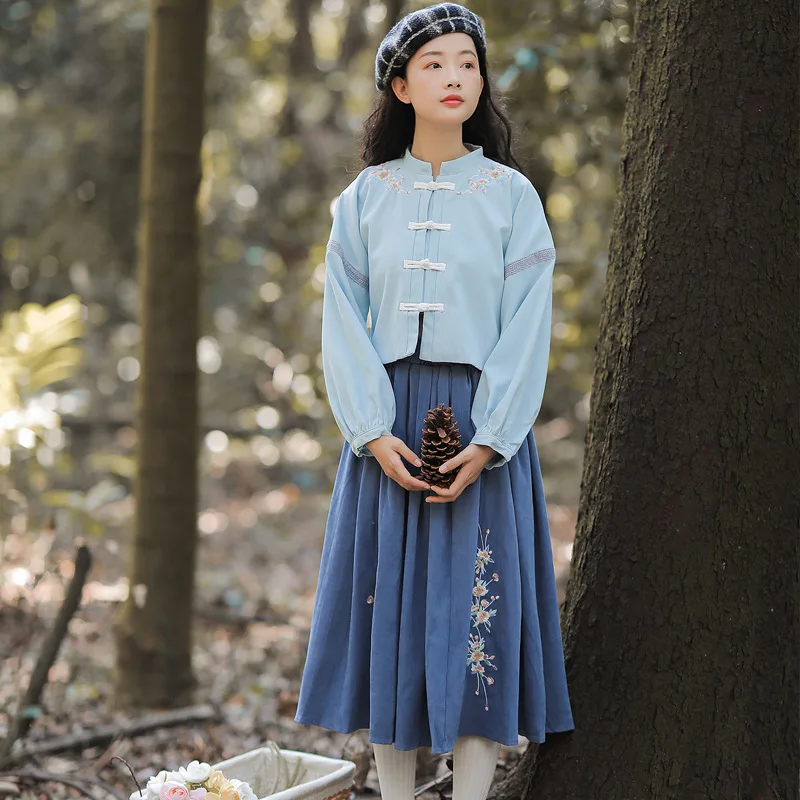 Реформирование Hanfu Женский костюм для китайских танцев вышивка платье феи сценическая одежда для певцов Восточное представление одежда DC3157