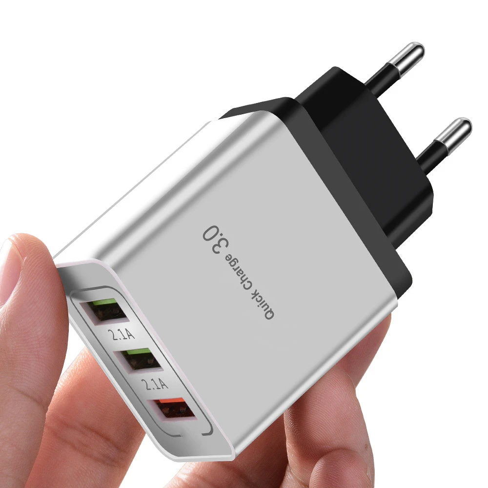 ROCK Quick Charge 3,0 зарядное устройство для телефона 3 USB QC 3,0 быстрое зарядное устройство для путешествий для samsung Xiaomi EU Plug - Тип штекера: BLACK
