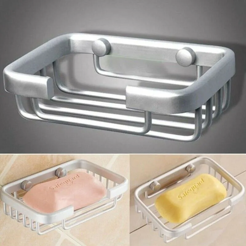 

Bathroom Shower Dish Soap Aluminium Holder Wall Mounted Bath Square Basket