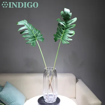

INDIGO- Wholesale 100pcs Green Split Philodendron Leaves Tropical Forest Leaf Outdoor Waterproof Artificial Plant Interior Trim