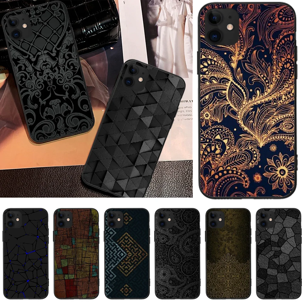 Мягкий силиконовый черный чехол для телефона BaweiTE Dark gold с узором iPhone 5 6 6S 7 8 plus X XS XR