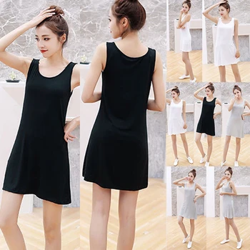

Women's Sexy Slips Solid Sleeveless Bandage Bodycon Evening Party Slim Mini Dress Black White Full Slips Ladies Intimates Slips
