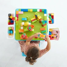 Kids Montessori Activity Table With 128 PCS Big Building Blocks STEM Toy Educational Toddler Table Building Block Toys For Kids