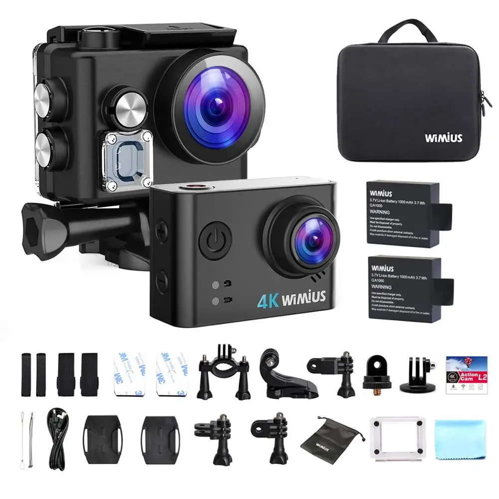 WIMIUS 4K Ultra HD спортивная экшн-камера WiFi 170D уличная спортивная камера Экшн-камера 40 м водонепроницаемая видео запись камеры для шлемов - Цвет: L2 Black with bag