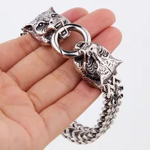 Новое поступление 316L Нержавеющая Сталь Серебряный цвет двойной головой льва Figaro звено цепи ювелирные изделия мужской браслет 8,6"* 12 мм