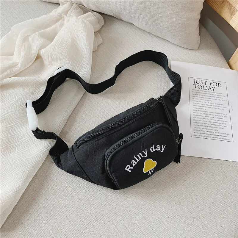 Детская поясная сумка, Детская желтая мини-сумка-мессенджер, Модная молодежная Студенческая поясная сумка для мальчиков и девочек, персонализированные карманы на ремне - Цвет: Black