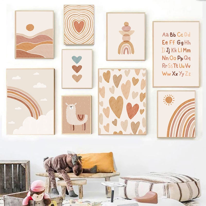 Nursery Wall Art Posters Sun Rainbow Canvas Painting Alphabet Print Alpaca Poster Nordic Pictures for Baby Room Decoration | Дом и сад