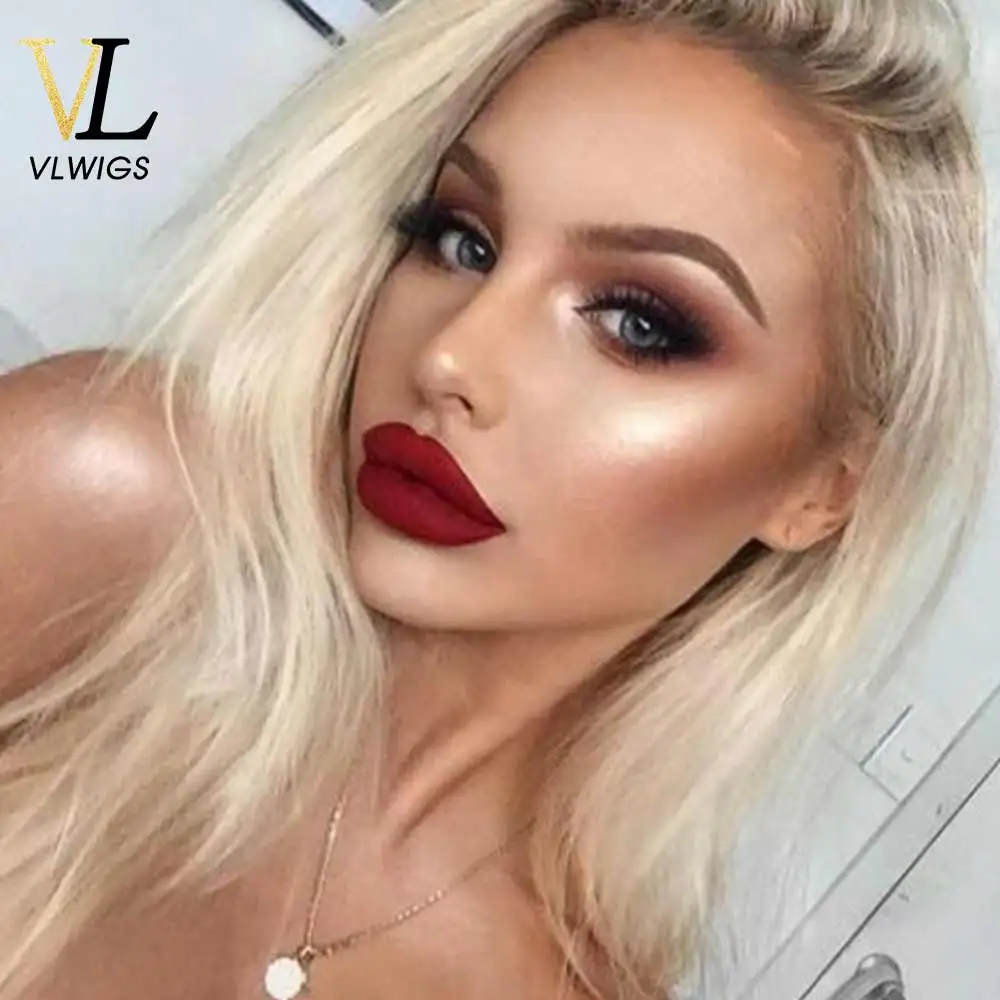 VLwigs Омбре блонд цвет полный кружево парики волна Glueless человеческие волосы
