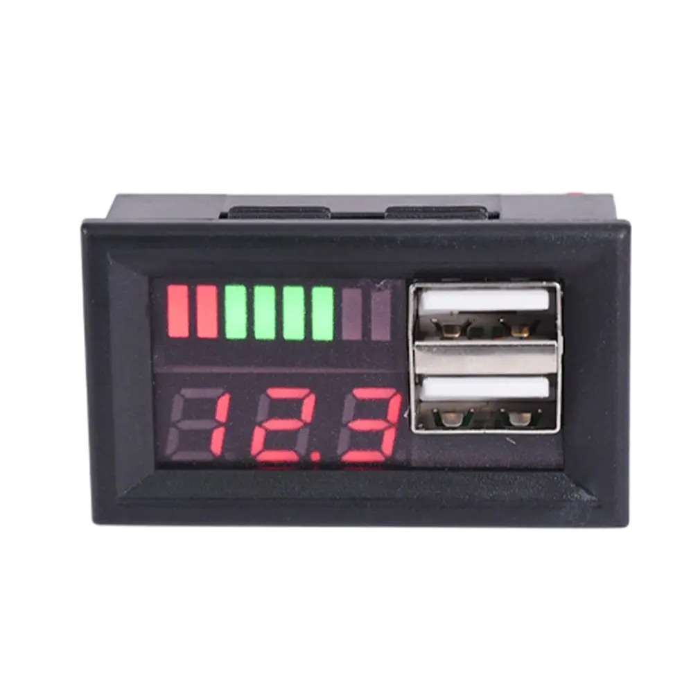 

LED Digital Display Voltmeter Voltage Meter Volt Tester Dual USB 5V 2A For DC 12V Cars Motorcycles Vehicles Battery Capacity