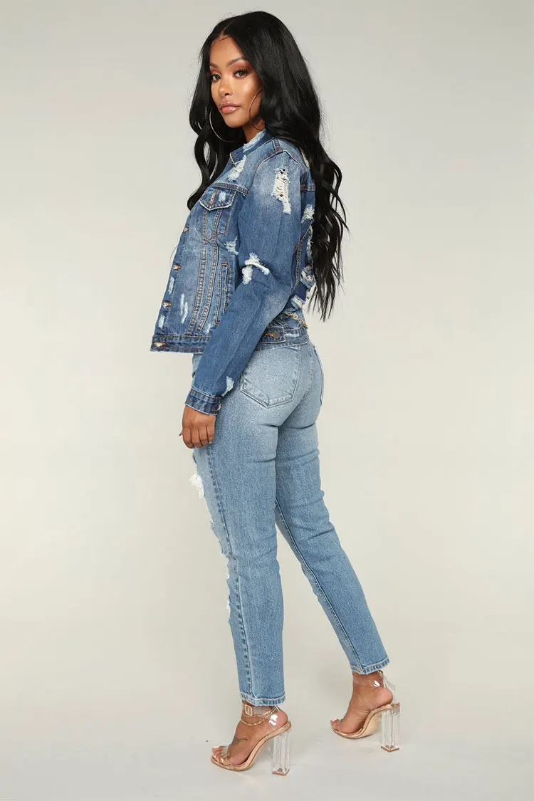 AliExpress EBay Ozhouzhan with Holes Slim Fit Pants Beggar Vulnerability Jeans Women's Europe And America Fashion