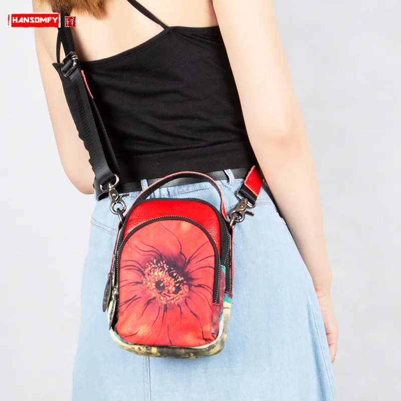 

2019 new Canvas with leather women shoulder diagonal small bag female flowers handbag fashion package ladies mini crossbody bags