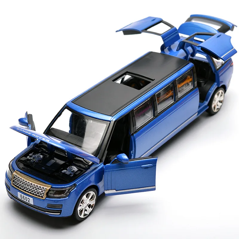 1:32 Rover Range rover Lengthen Alloy Limousine Metal Diecast Car Model Pull Back Flashing Musical Kids Toy Vehicles Gift 4