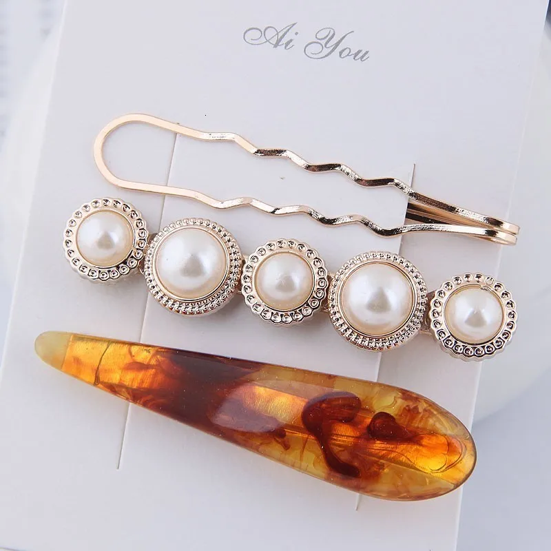 Brown Set Новые корейские заколки с искусственным жемчугом, украшенные бисером, геометрические женские заколки для волос, аксессуары для волос, ювелирные изделия для девочек, модные заколки для волос - Цвет: Brown Set