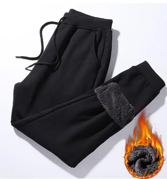 Зимние тёплые леггинсы мужские флисовые толстые CamoFleece повседневные брюки прямые свободные модные тренировочные брюки 5XL Мужские штаны для бега - Цвет: Black