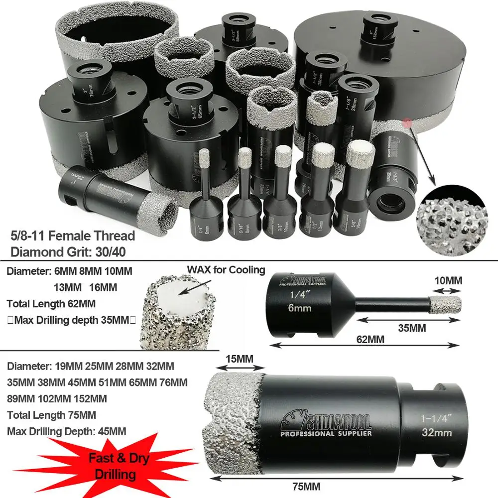 Online SHDIATOOL 1 Pza 5 8 11 hilo de vacío soldado diamante taladro seco broca Sierra de porcelana broca de granito mármol