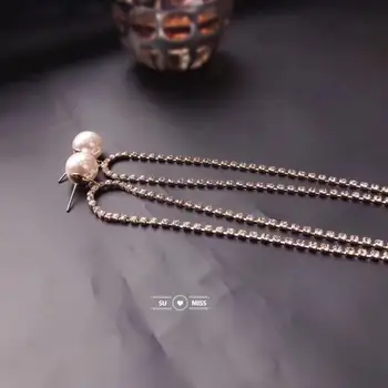 

Long Tassel Pearl Drop Earrings For Women Gold Silver Color Crystal Chain Hanging Earring Fashion Jewelry Free Shipping