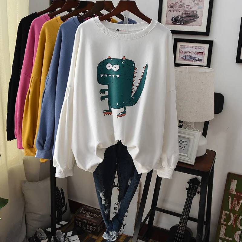 Белый fashion autumn funny cartoon hoodie women long sleeve quality female loose street pullover sweatshirt student cool coats - Цвет: Белый