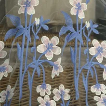 5 ярдов светильник, синий и розовый цветок, кружевная ткань, вечернее платье, женская одежда, кружевная ткань, полиэстер, листья, вышитая ткань