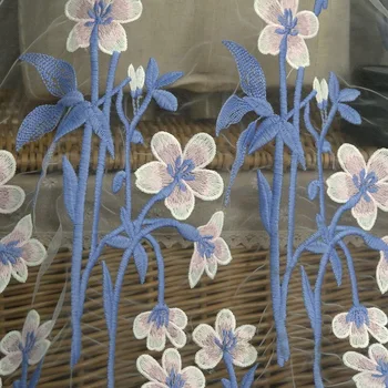

Light Blue And Pink Flower Lace Fabric Evening Dress Women Clothes Lace Fabric Polyester Leaves Embroidered Cloth