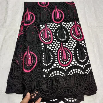 

5 yard Swiss lace fabric 2019 latest heavy beaded embroidery African cotton fabrics Swiss voile lace popular Dubai style black