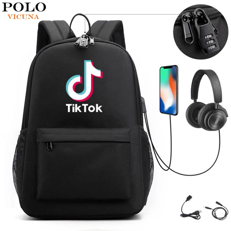 

VICUNA POLO Fashion Pringting Unisex School Backpack For Women/Men Tiktok Pattern School Bag Anti-theft lock Laptop Backpack